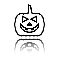 Halloween pumpkin simple icon. Flat design. Black icon with mirror reflection. White background