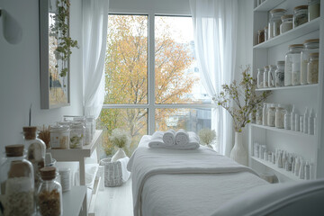 Bright and airy bedroom with a large window and cozy bedding