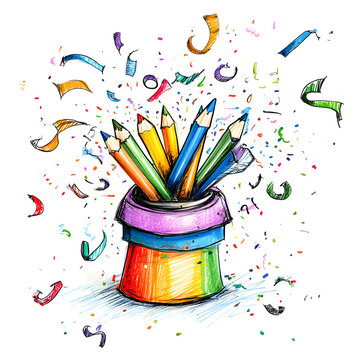 stationery in doodle 2D illustrator style, with cartoonish/symbolic elements and a white background.