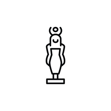 recommend clip art: Ancient statue icon. Minimalistic outline of a historical statue with a headdress, symbolizing ancient civilizations. Perfect for educational content, or historical research. Vector illustration.