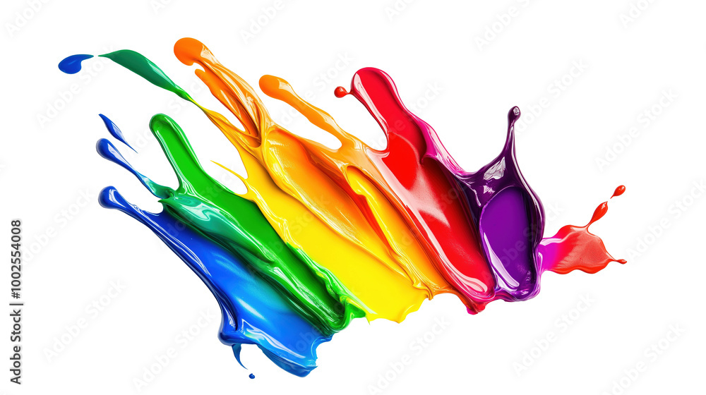 Poster multicolor paint splatters in motion transparent image. dynamic splashes in vibrant spectrum isolate
