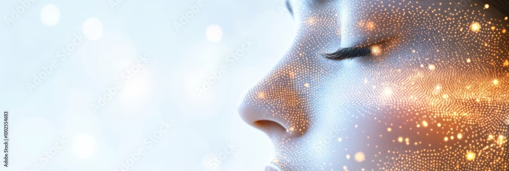 Poster abstract visual representation of skincare procedures featuring lines and dots against a soothing ba