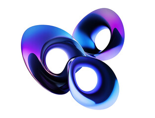 Gradient dark abstract metallic loops transparent image. Sleek blue purple interlocking shapes isolated cutout 3d render. Futuristic aesthetic cut out clipart design element png