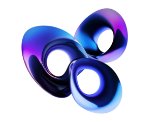 Gradient dark abstract metallic loops transparent image. Sleek blue purple interlocking shapes isolated cutout 3d render. Futuristic aesthetic cut out clipart design element png