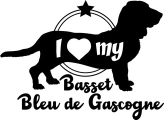 Basset Bleu de Gascogne dog silhouette, i love my dog, dog, dog breeds, logo, vector, monogram, silhouette, logo design, animal, illustration, mammal, icon, sign, design, black, wild, 