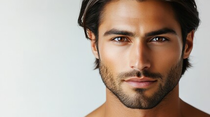 Obraz premium Close-up Portrait of a Serious Man with Dark Hair