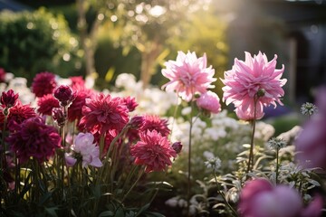 Chrysanthemums bloom in the autumn in the chrysanthemum garden. Beautiful chrysanthemum close-up blurred background
