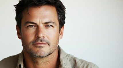 Obraz premium Strong Expression of a Dark-Haired Man in Focus