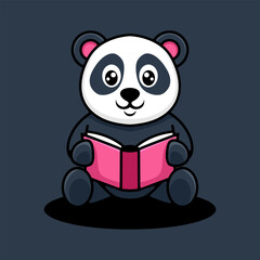 Cute panda reading book cartoon vector icon illustration