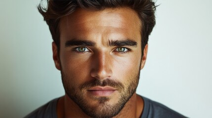 Obraz premium Intense Male Gaze in Close-Up Shot with Dark Hair