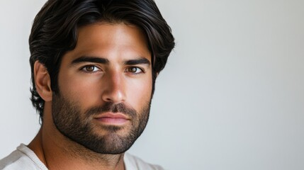 Obraz premium Pensive Dark-Haired Man Staring into Camera