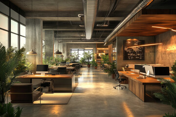 Naklejka na ściany i meble Modern office interior with desk