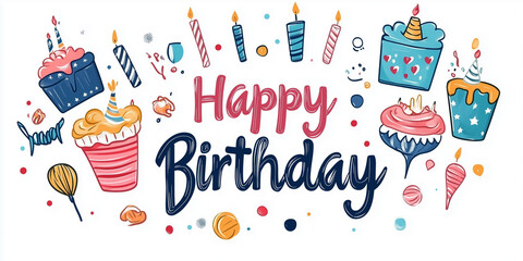 "Happy Birthday" isolated on white background. Hand lettering typography. Vector colorful illustration for greeting card boys, invitation letter