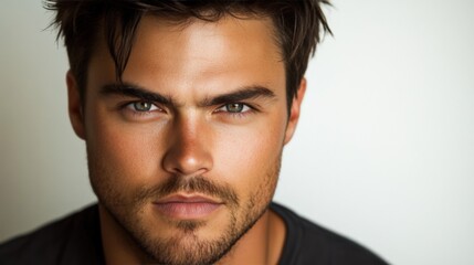 Obraz premium Pensive Dark-Haired Man Staring into Camera