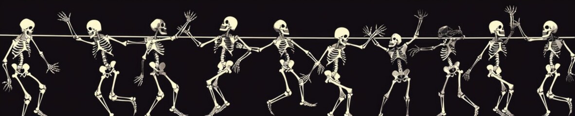 Dancing skeletons banner for halloween party decoration and festive theme. AI