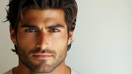 Obraz premium Close-up Portrait of a Serious Man with Dark Hair