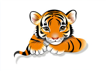 A Vector stylized logo of baby tiger, isolated on white background