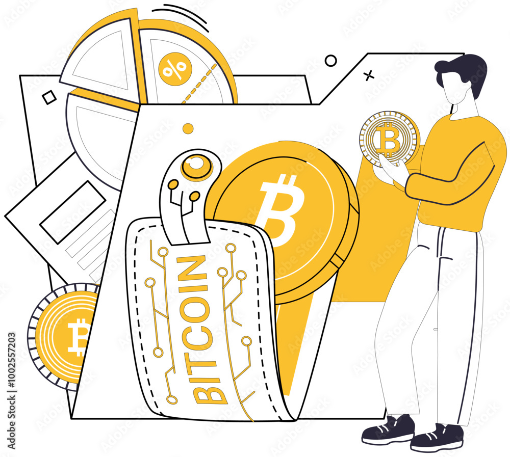 Poster bitcoin wallet vector illustration. the electronic heartbeat finance is synced with rhythms digital 