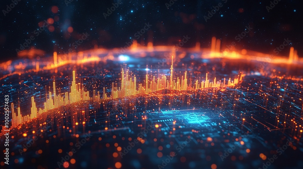 Poster business growth graph on a high-tech digital background representing global success and innovation w