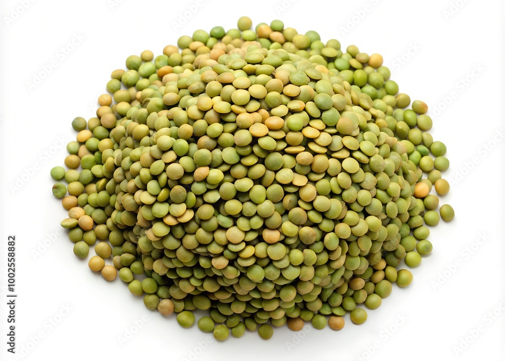 Wall mural pile of green lentils isolated on white background, top view