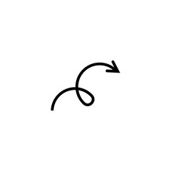 Arrow in loop shape. Hand drawing style. Curved thin long arrow. Vector illustration.