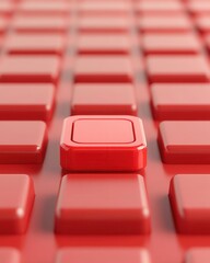 Obraz premium Red button among many similar buttons, white isolated background
