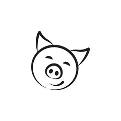 Smiling cheerful cute pig. Vector drawing.