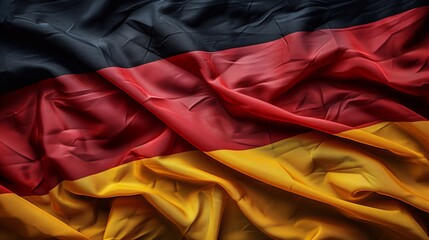 The German flag displays its iconic colors of black, red, and gold, beautifully draped and gently waving in a light breeze on a sunny day