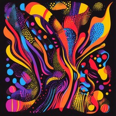 Naklejka premium Abstract Colorful Swirls and Dots Pattern on Black Background