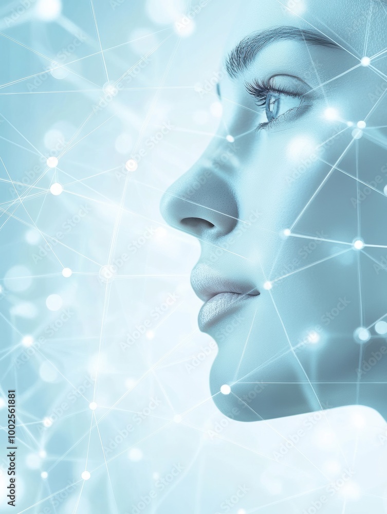 Poster abstract representation of skincare procedures with lines and dots in a serene blue background at a 