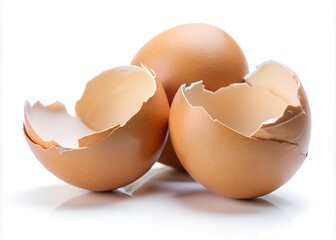 Cracked hen egg shells isolated on white background - Powered by Adobe