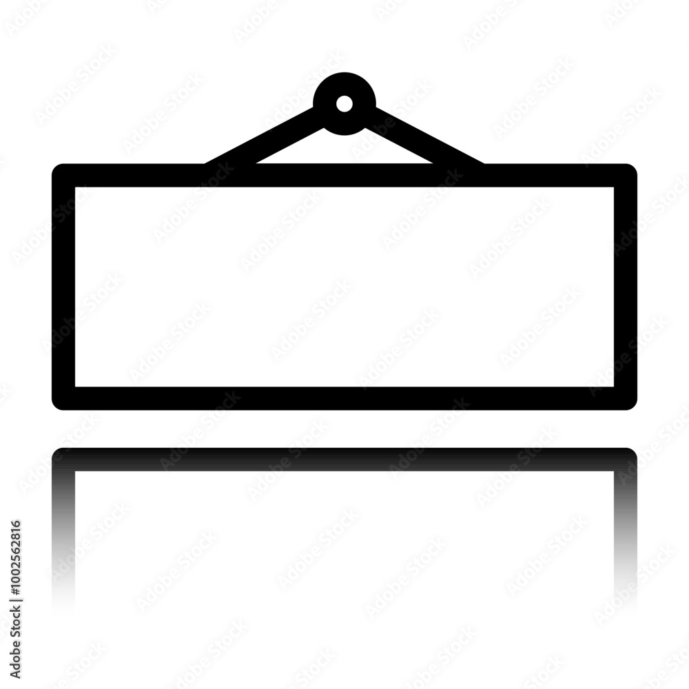 Poster information tag simple icon. flat design. black icon with mirror reflection. white background