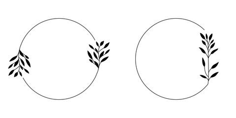Proste ramki z wzorem roślinnym w minimalistycznym stylu z listkami - zaproszenia ślubne, gratulacje, baby shower, pocztówki, kartki urodzinowe, kartki z życzeniami, dzień kobiet. © Monika