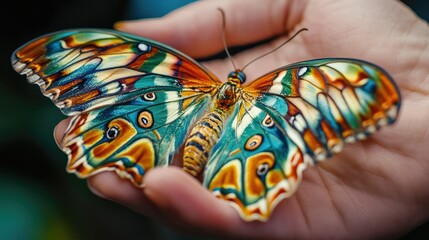 Vibrant Butterfly in a Hand