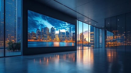 billboard mockup in tech conference hall displaying digital marketing and technology branding startup showcase and corporate presentations in a large business event for innovation and audience