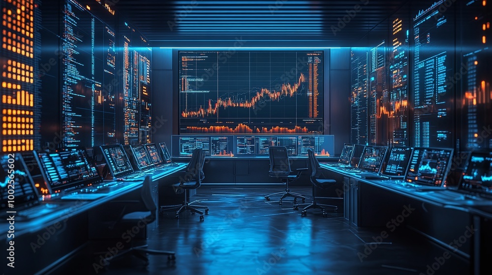Poster vibrant crypto broker office conducting cryptocurrency market analysis blockchain finance and digita