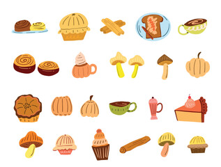 Collection of  Autumn Flat Vector Illustration Elements
