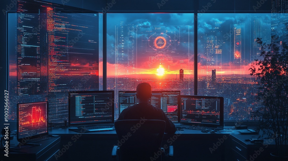 Poster vibrant crypto broker office conducting cryptocurrency market analysis blockchain finance and digita