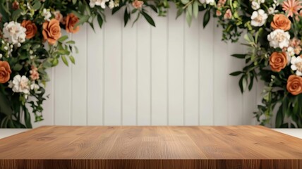 Beach wedding ceremony, tropical flowers and sea view, 3D illustration