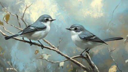 Blue-gray Gnatcatchers perch gracefully on the branches of a tree, showcasing their delicate features and lively demeanor.