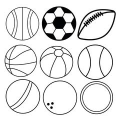 Obraz premium Set of balls, football, soccer, american football, ball, vector Art and Illustration