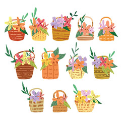 Collection of Basket Florals and Leaves Vector Elements
