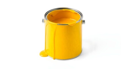 Yellow paint open tin isolated on a white background