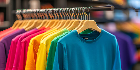 Obraz premium Colorful T-Shirts on Display at a Clothing Store
