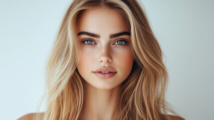 Fototapeta premium Close-up Portrait of a Woman with Long Blonde Hair