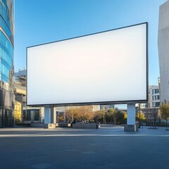 Fototapeta premium Mockup of a white billboard in the center of the city is ideal for attractive AI-generated advertising campaigns