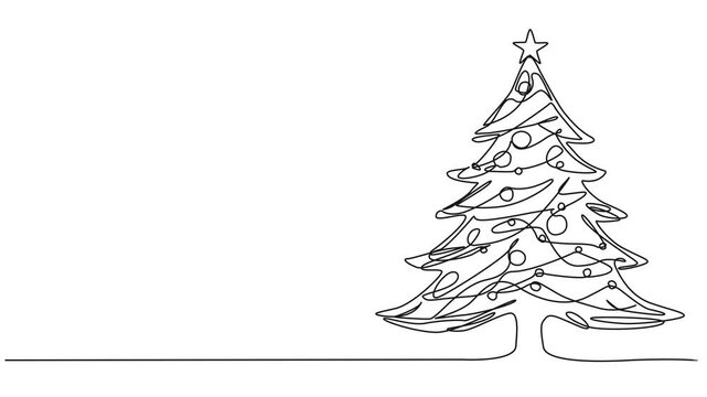 animated continuous single line drawing of christmas tree, line art animation