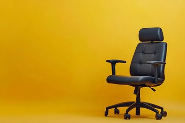 Obraz premium Modern office chair on yellow background. Space for text