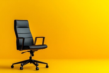 Modern office chair on yellow background. Space for text