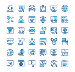 Digital learning icons. Outline symbols. Vector blue line icons set